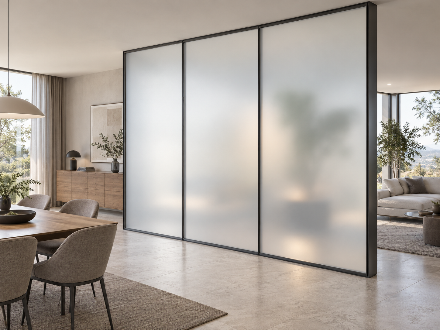 PLEXIGLAS® Satinice used as a satin-finished acrylic room divider in an interior