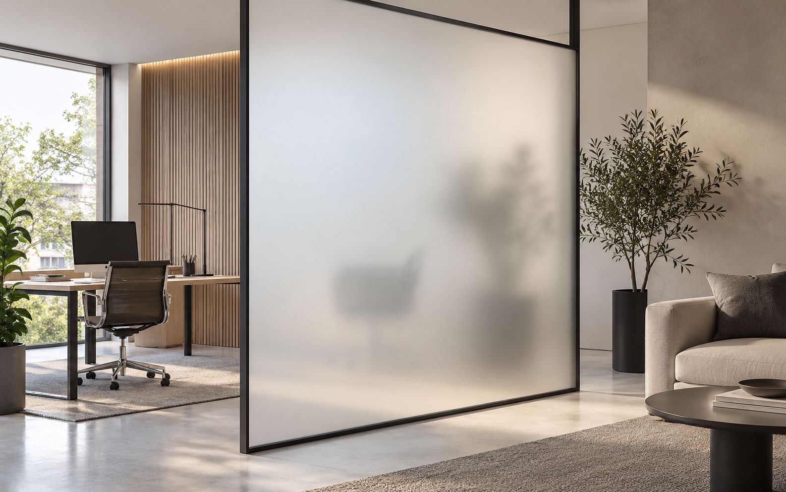 PLEXIGLAS® Satinice used as a privacy screen and room divider